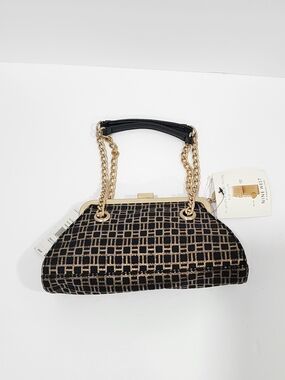 Nine West Purse Shoulder Bag Chain Black Gold with Lipstick Case New